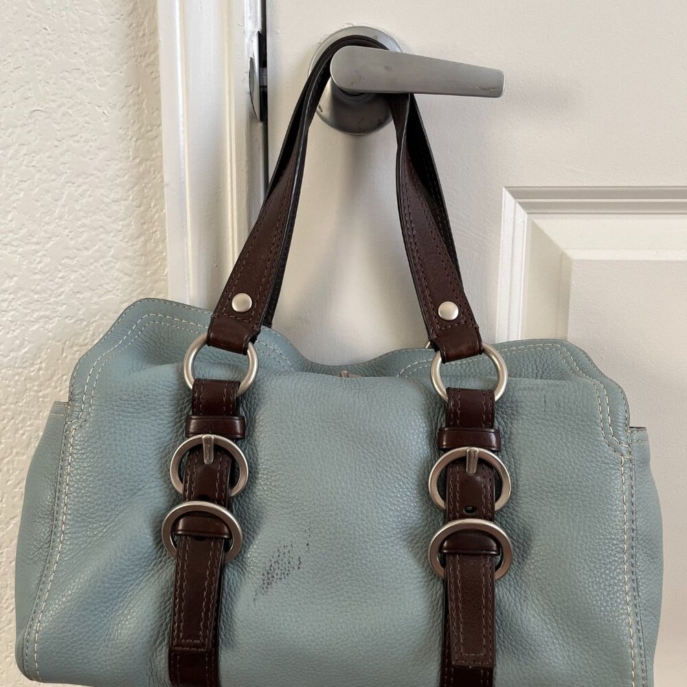 COACH ~ Blue/Brown F12334 Pebble Leather Chelsea Satchel w/ Silver Hardware - Picture 4 of 14